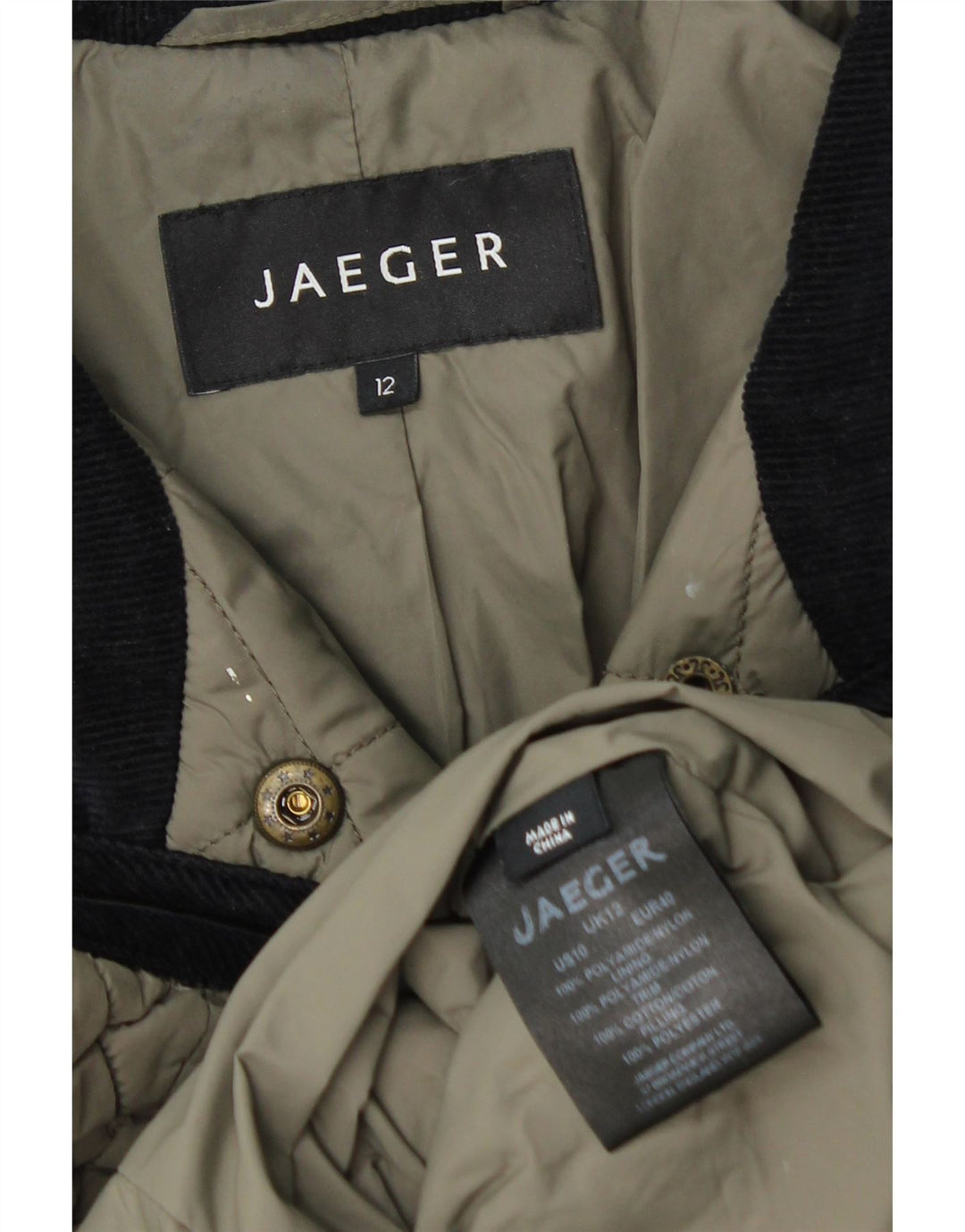 Jaeger Chaqueta acolchada para mujer UK 12 Medium Khaki Poliamida
