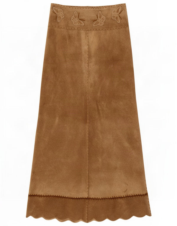 Arden B Falda larga de gamuza de cintura alta para mujer US 0 XS W26 Cuero beige