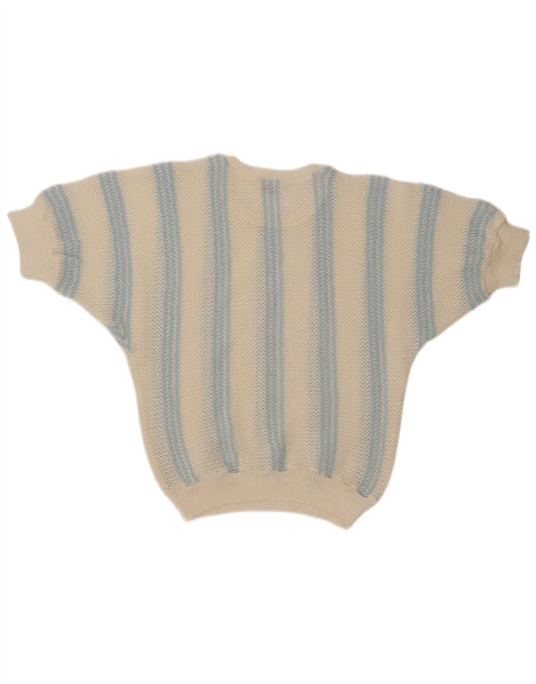 VINTAGE Mujer Barco Cuello Jumper Suéter Reino Unido 12 Medio Off Blanco Rayas