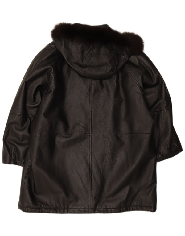 Abrigo Mujer Privilegi De Piel Oversize Con Capucha IT 44 Medium Black Leather