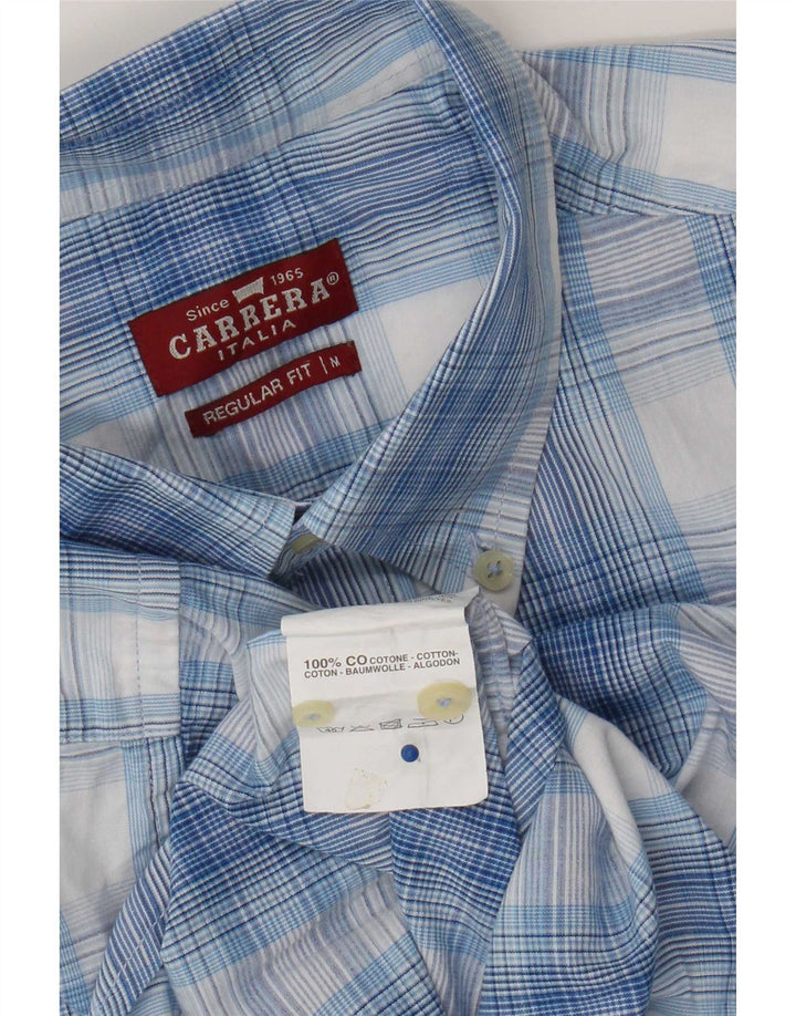 Camisa Carrera Regular Fit De Manga Corta Para Hombre Algodón A Cuadros Azul Medio