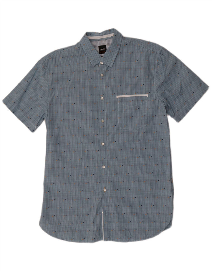 Camisa Hugo Boss Hombre Manga Corta Algodón Cuadros Azul Medio