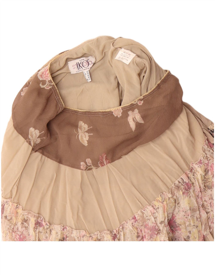 Vintage mujer cintura baja falda gitana Reino Unido 10 pequeño W30 poliéster beige
