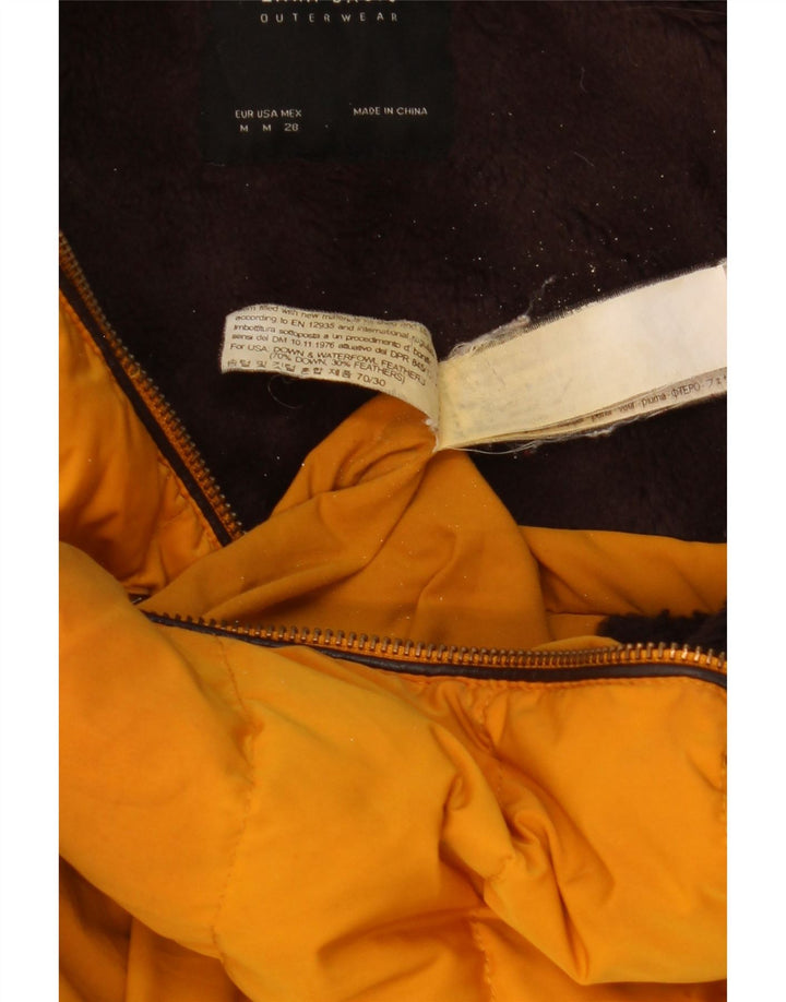 Zara Mujer Chaqueta Acolchada Con Capucha UK 42 Poliéster Amarillo Mediano
