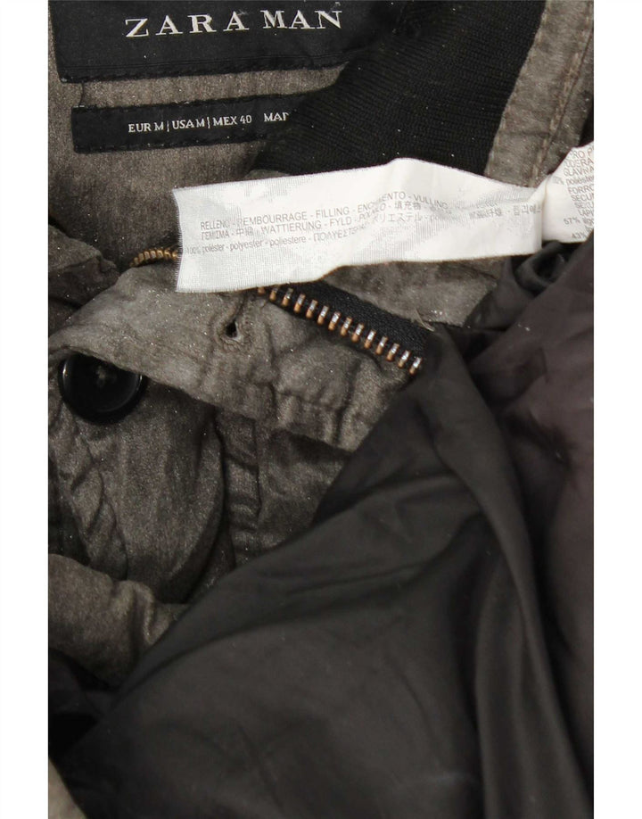 Zara Hombre Abrigo Acolchado ES 38 Poliéster Gris Medio