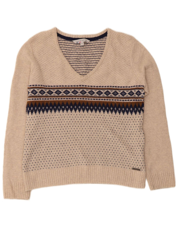 Crew Clothing Suéter con cuello en V para mujer UK 40 Medium Beige Fair Isle
