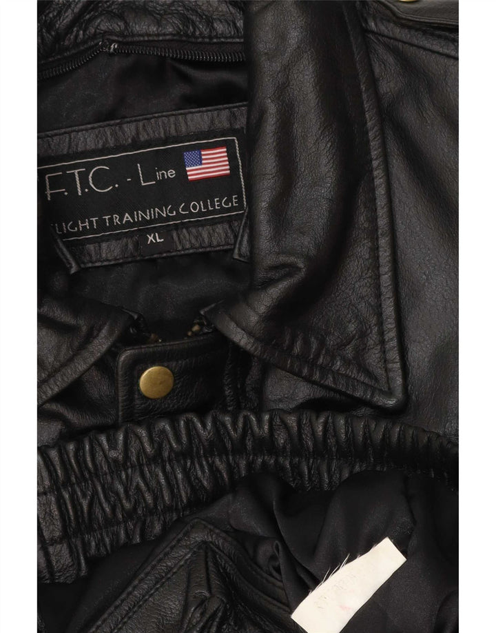 Vintage hombres chaqueta de cuero militar Reino Unido 42 XL negro
