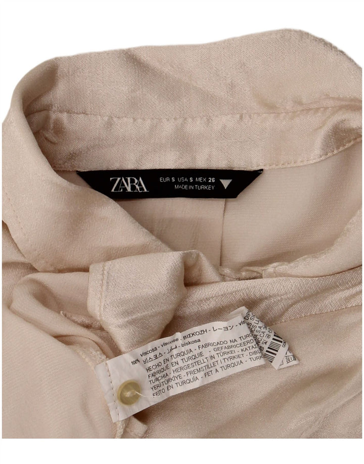 Zara Mujer Crop Blusa Camisera Extragrande UK 10 Small Viscosa Beige