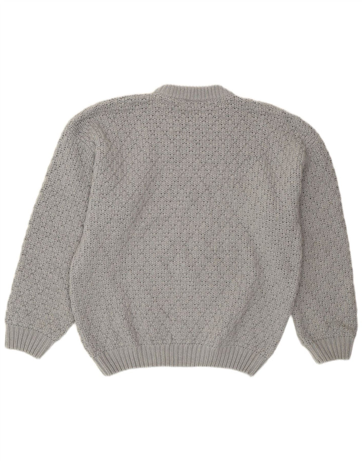 Vintage hombres cuello redondo jersey suéter grande lana gris