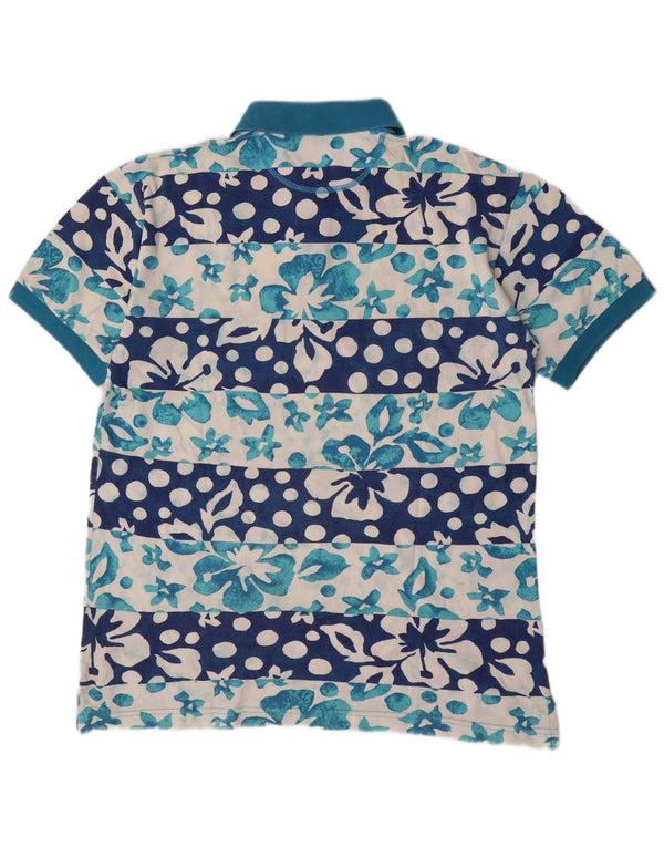 VINTAGE Mens Polo Shirt 2XL Blue Floral Cotton