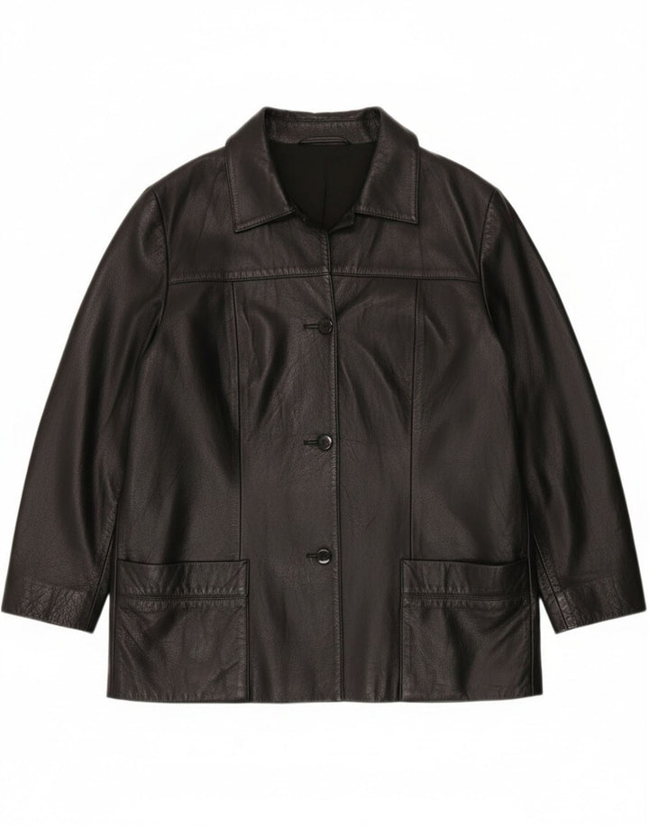 Vintage mujer chaqueta de cuero EU 42 grande negro
