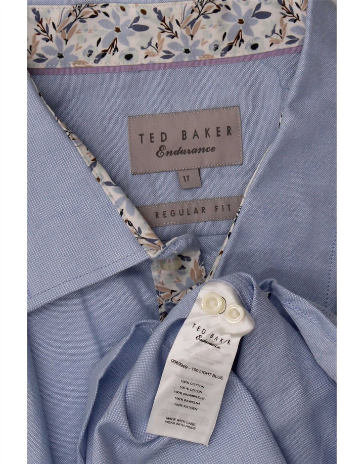 Ted Baker Camisa de corte regular para hombre Talla 17 XL Algodón azul
