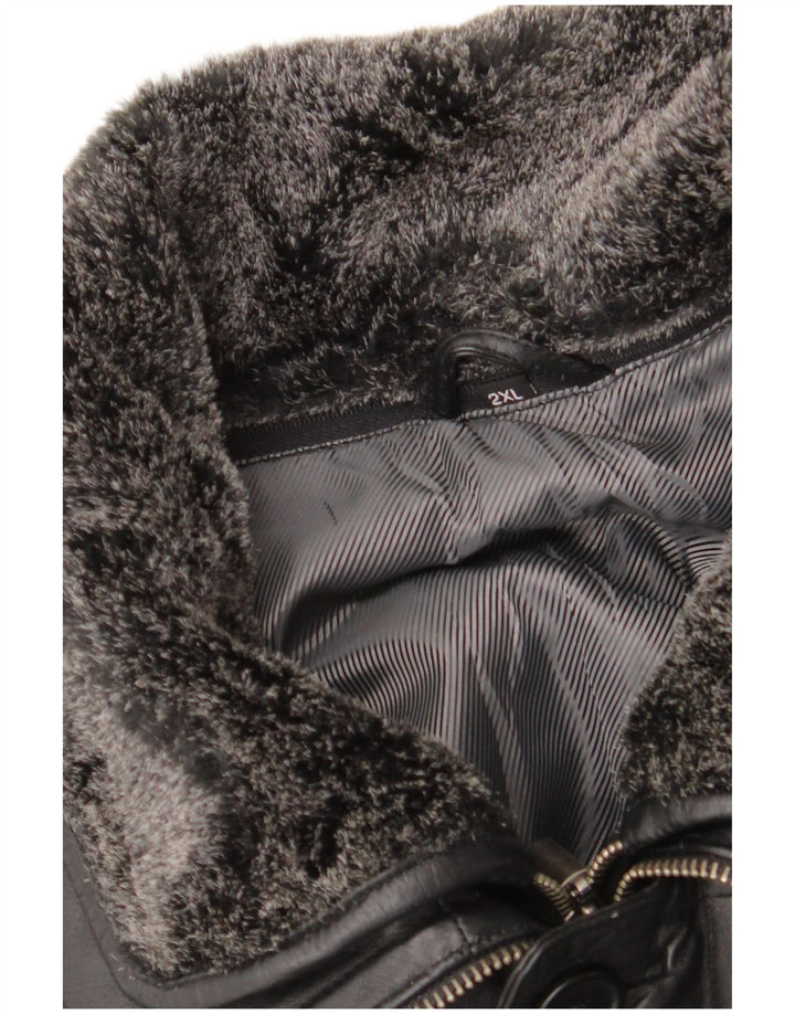 Vintage hombres cuero abrigo Reino Unido 44 2XL negro