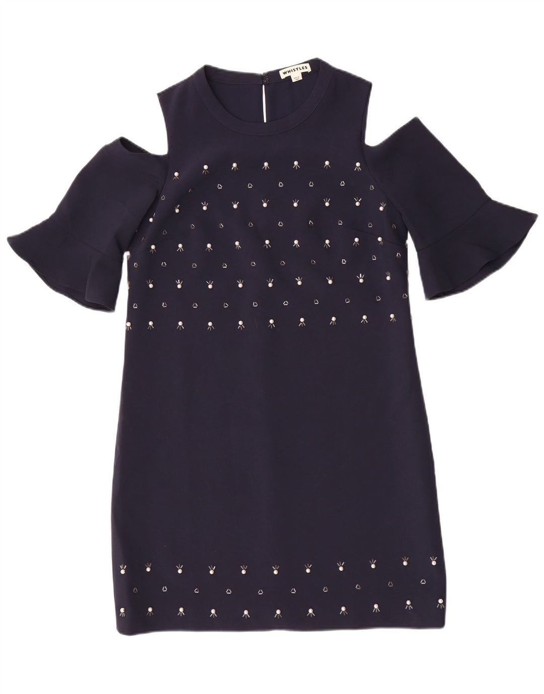 Whistles Vestido con hombros descubiertos para mujer UK 10 Small Poliéster azul marino