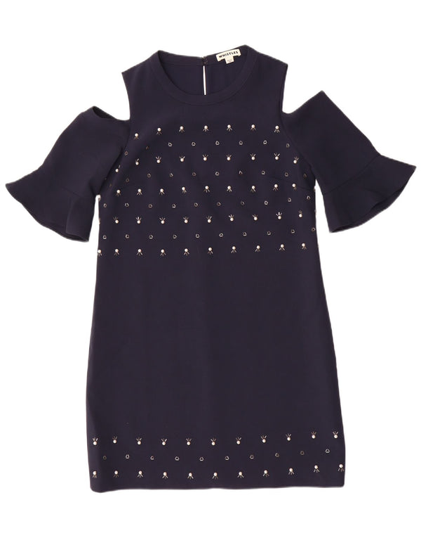 Whistles Vestido con hombros descubiertos para mujer UK 10 Small Poliéster azul marino