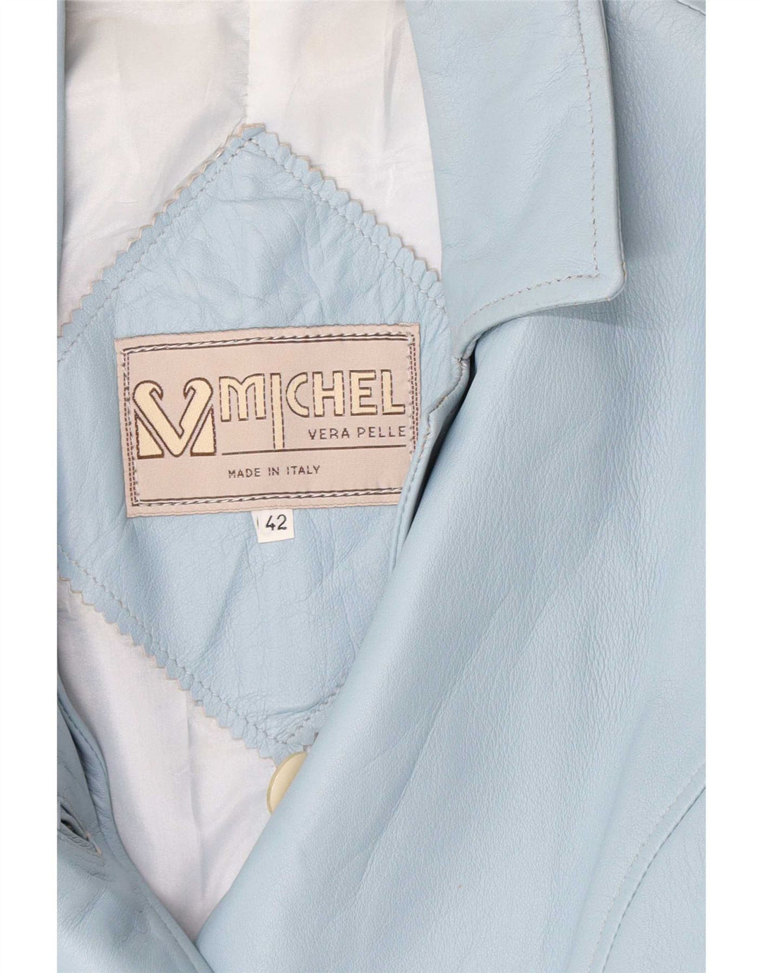Michel Chaqueta Blazer de Cuero con 3 Botones para Mujer IT 42 Azul Medio