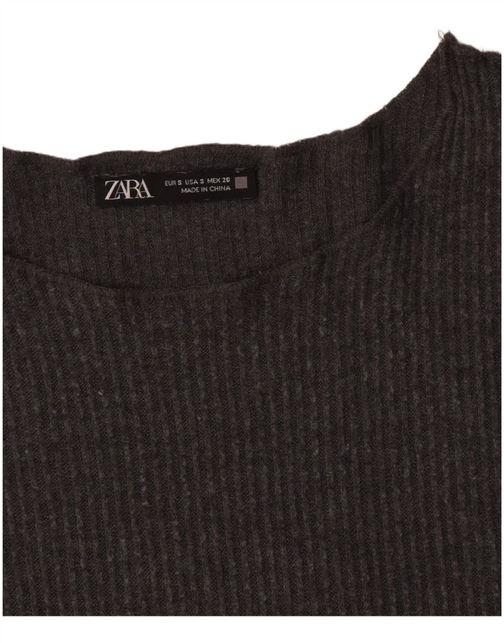 Zara Mujer Top Manga Larga UK 10 Small Gris
