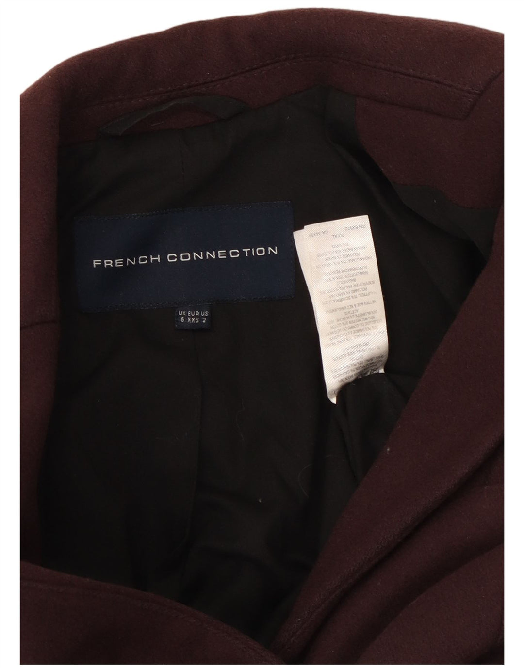 FRENCH CONNECTION Abrigo abierto para mujer UK 6 XS Lana granate