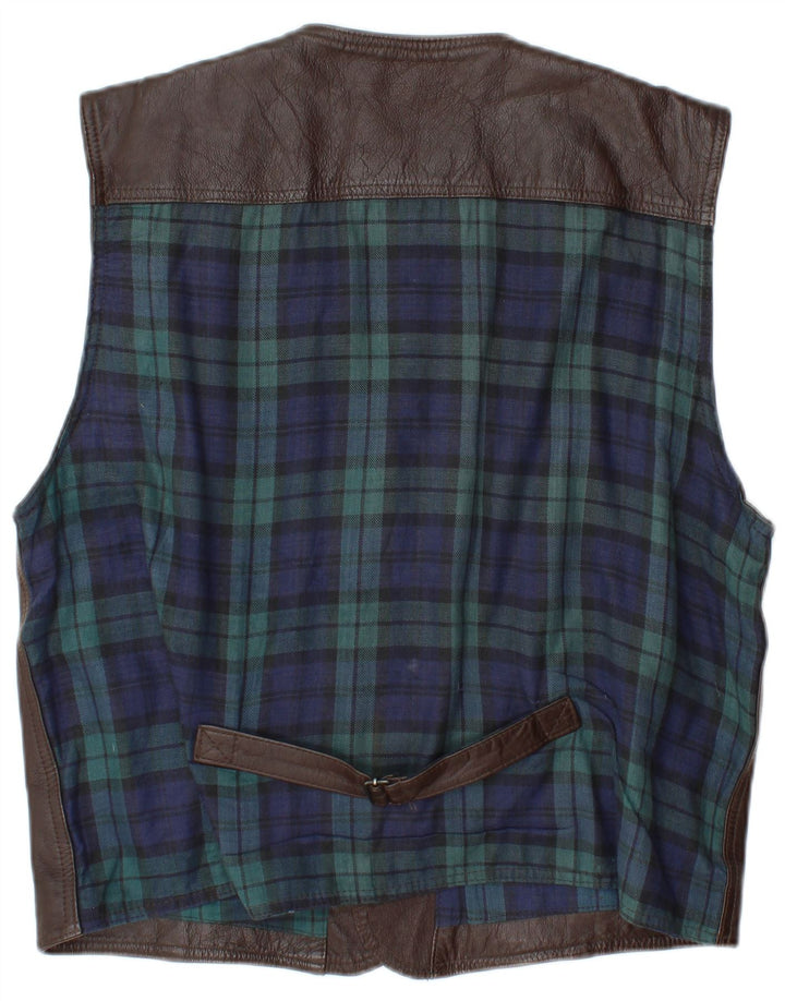 L.O.G.G Chaleco de cuero para hombre XL Cuero a cuadros marrón