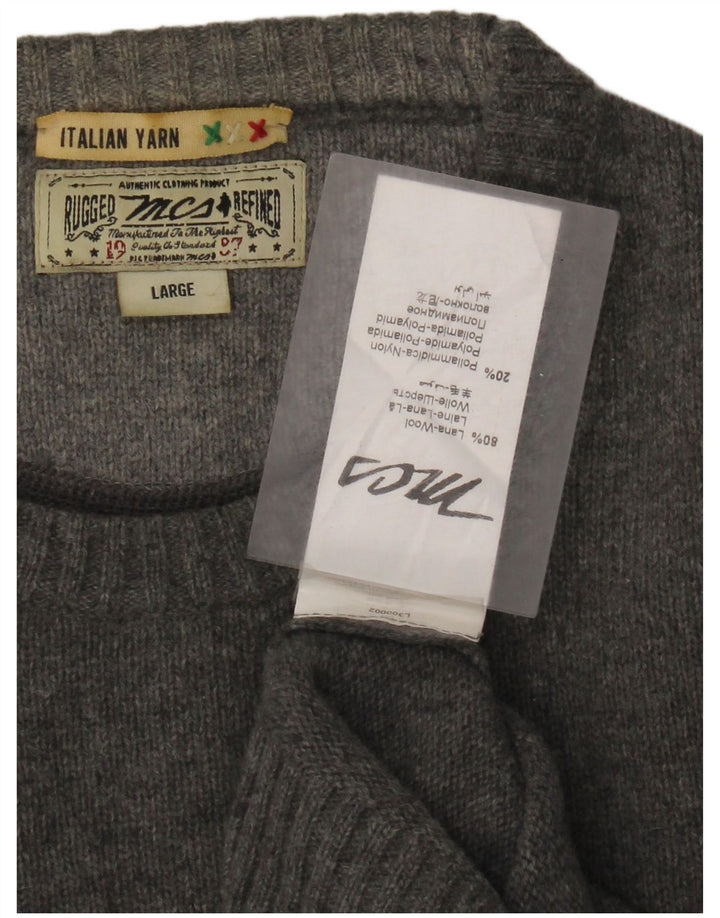 Marlboro Classics - Jersey de cuello redondo para hombre, lana gris grande