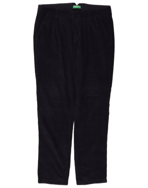 BENETTON Pantalones de pana con pinzas para hombre IT 48 Medium W32 L30 Azul marino