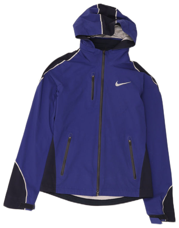 Nike Chaqueta de chándal con capucha para mujer UK 6 XS Azul Colorblock Nylon