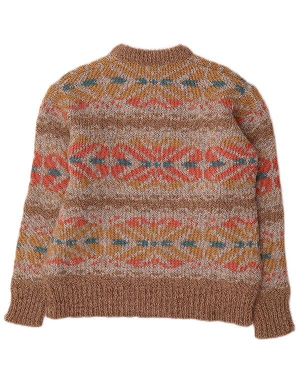 Vintage mujer cuello redondo jersey suéter Reino Unido 14 grande marrón Fair Isle