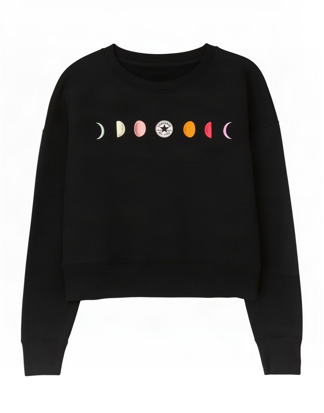 Converse Mujer Oversize Crop Graphic Sudadera Jumper UK 6 XS Negro