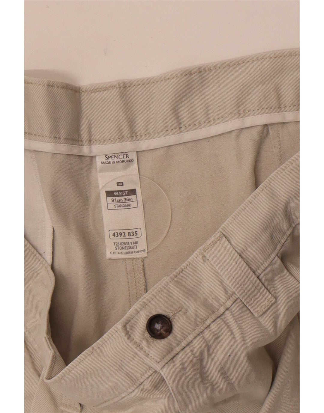 Marks & Spencer Pantalones cortos chinos pegados para hombre W36 Grande Algodón blanco roto