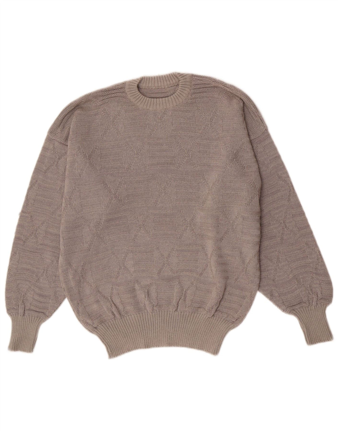 Vintage hombres cuello redondo jersey suéter gris medio