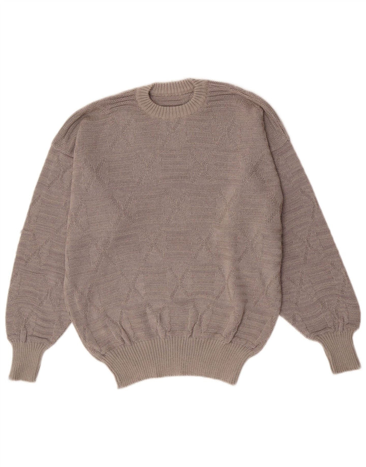 Vintage hombres cuello redondo jersey suéter gris medio