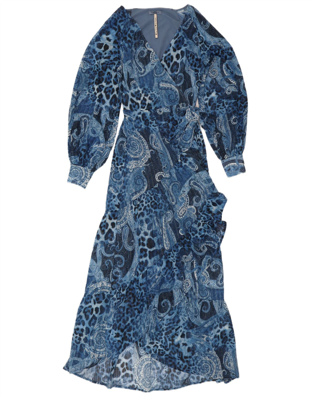 GUESS Vestido cruzado asimétrico para mujer UK 10 Small Blue Paisley Poliéster