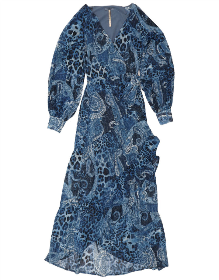 GUESS Vestido cruzado asimétrico para mujer UK 10 Small Blue Paisley Poliéster