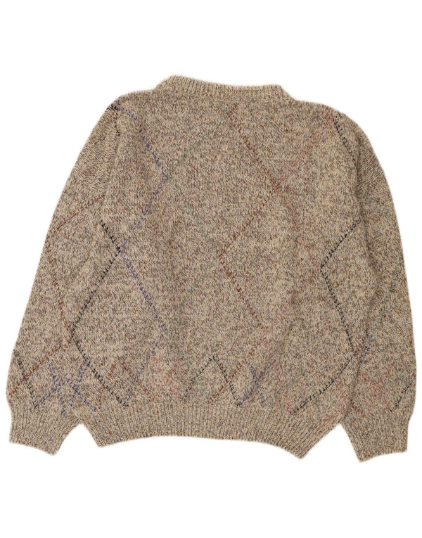 NANI BON Suéter tipo jersey con cuello redondo para hombre IT 52 Large Grey Argyle/Diamond