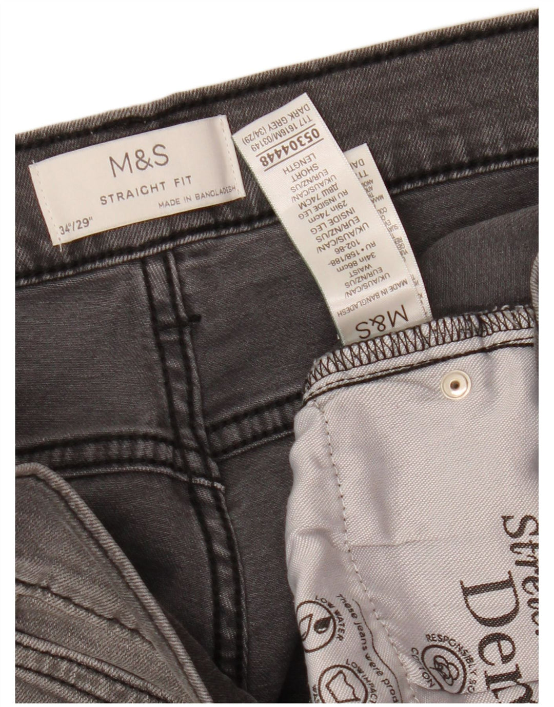 MARKS & SPENCER Vaqueros rectos para hombre W34 L29 Algodón gris