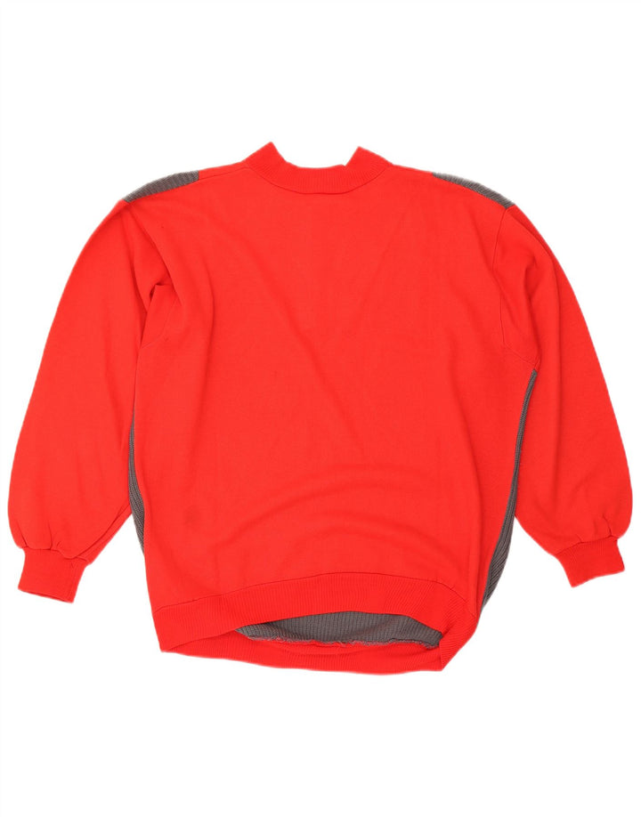VINTAGE Sudadera con cuello y botones para hombre Jumper Medium Red Colourblock