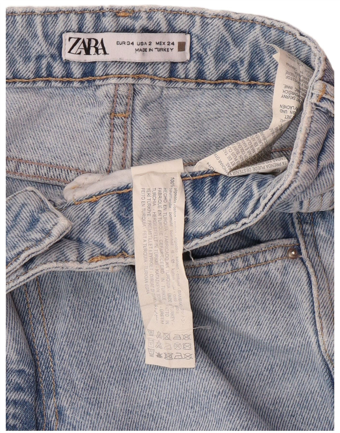 Zara Vaqueros rectos de cintura alta para mujer EU 34 2XS W24 L27 Azul Algodón Clásico