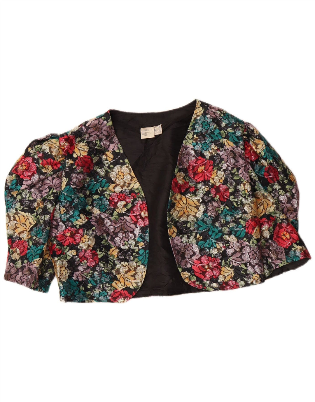 VINTAGE Chaqueta Bolero de manga 3/4 para mujer Reino Unido 14 Floral multicolor medio