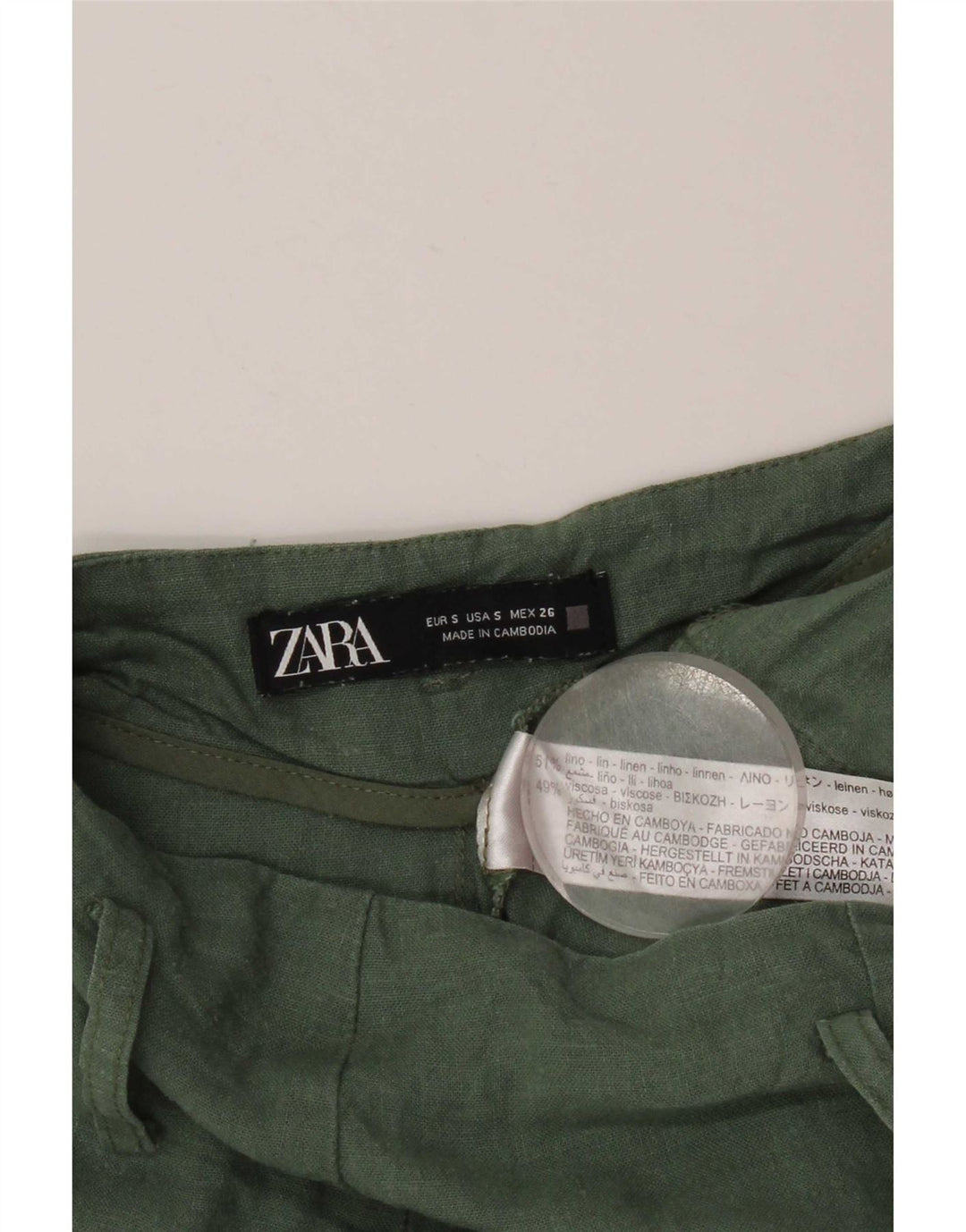 Zara Mujer Shorts Cargo Small W26 Lino Verde