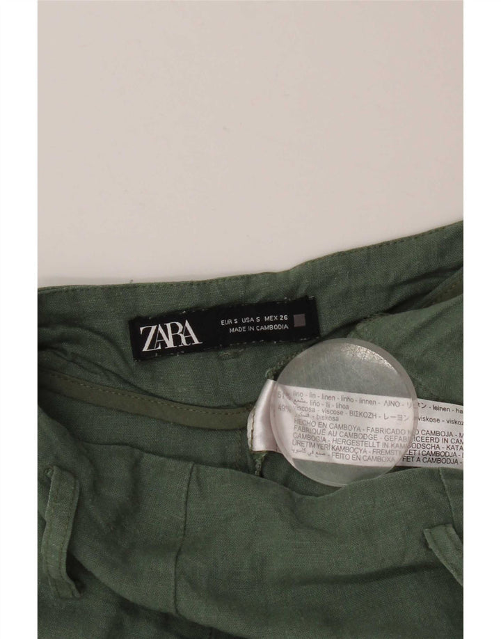 Zara Mujer Shorts Cargo Small W26 Lino Verde