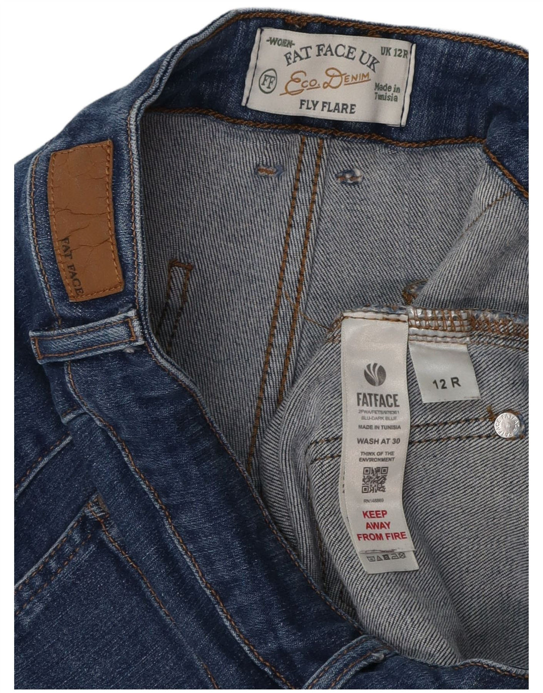 FAT FACE Vaqueros acampanados con mosca para mujer UK 12 Medium W30 L30 Algodón azul