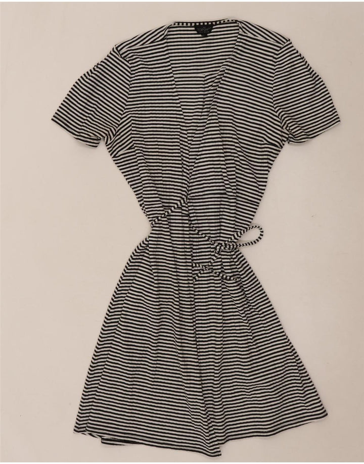 Topshop Vestido cruzado para mujer UK 10 Small Poliéster a rayas negras