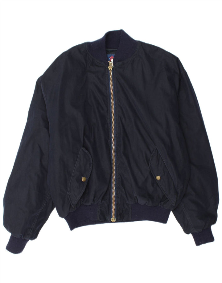 LES COPAINS Womens Graphic Bomber Jacket UK 18 XL Navy Blue Polyester