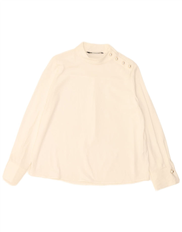 Zara Blusa regular de manga larga para mujer Top UK 44 Poliéster blanco grande