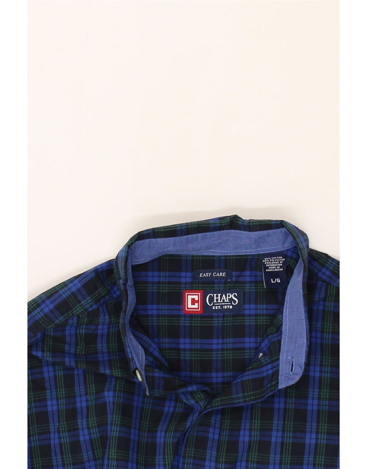 CHAPS Mens Shirt Large Navy Blue Check Cotton Vintage Chaps and Second-Hand Chaps from Messina Hembry 