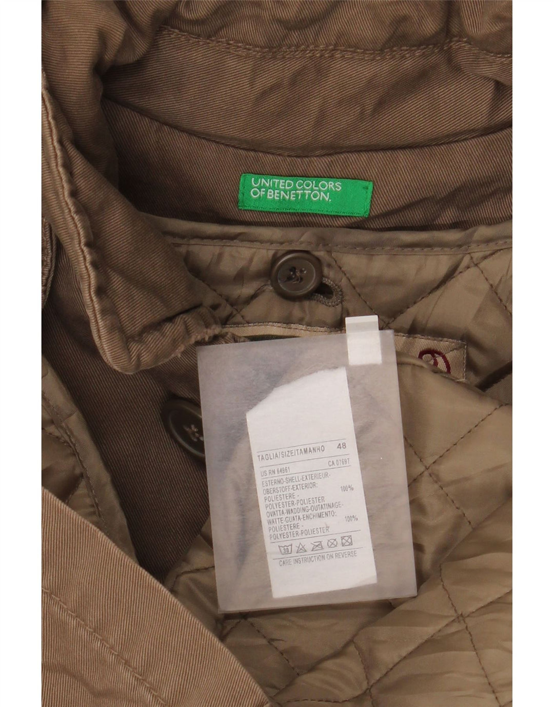 BENETTON Parka con capucha para hombre IT 48 Marrón medio Poliéster