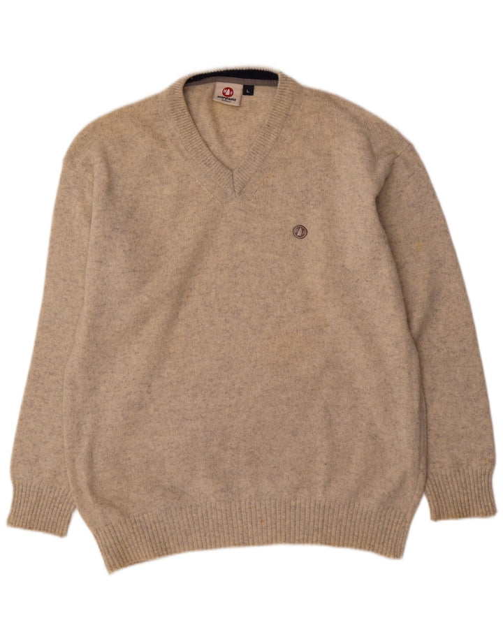 Murphy & Nye Jersey con cuello en V para hombre de lana moteada beige grande