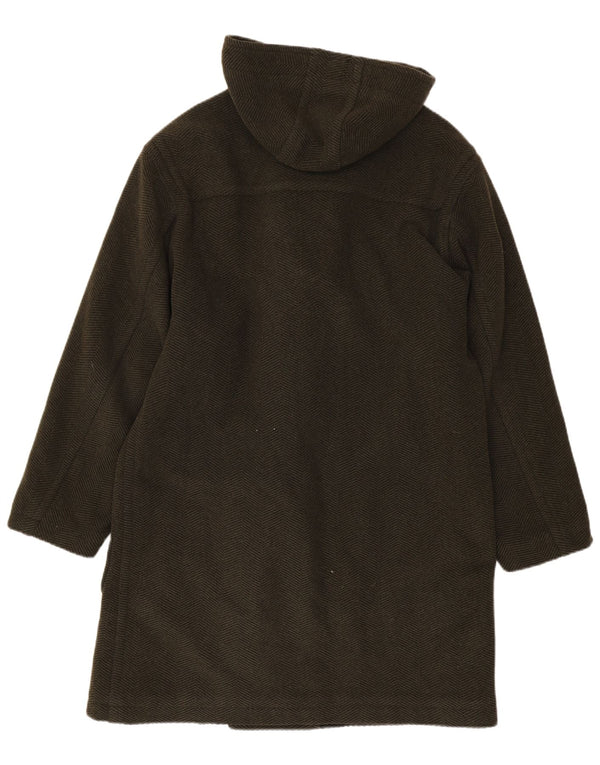 Vintage hombres con capucha Duffle abrigo Reino Unido 38 lana caqui mediana