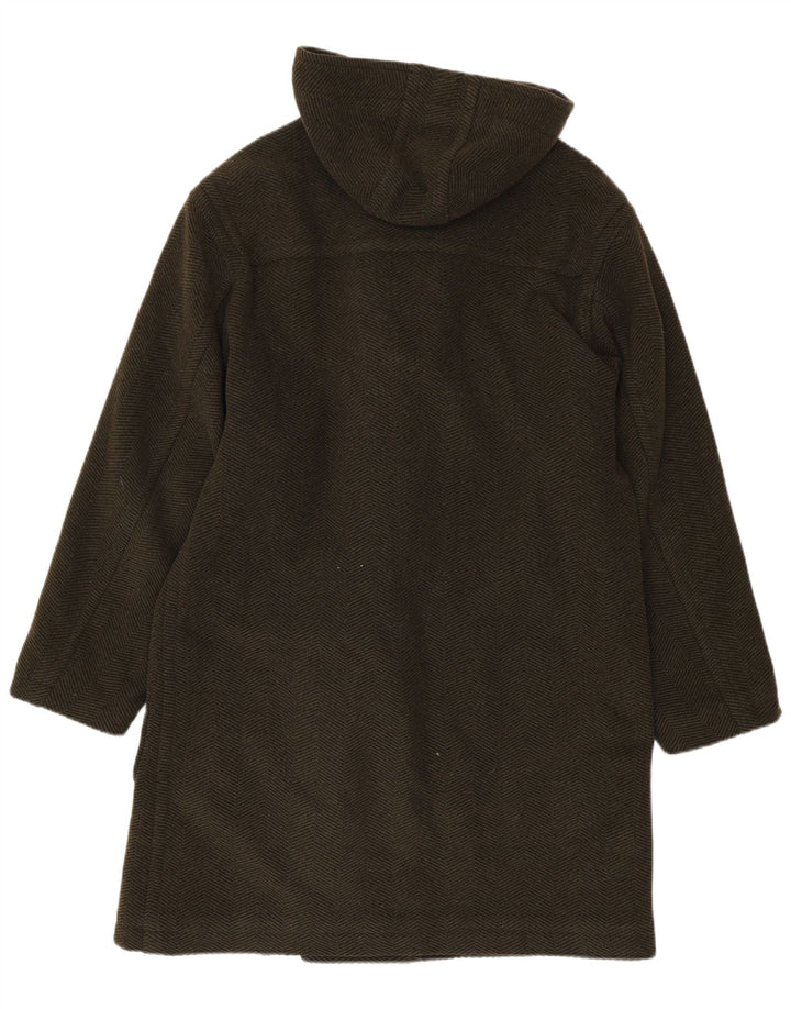 Vintage hombres con capucha Duffle abrigo Reino Unido 38 lana caqui mediana