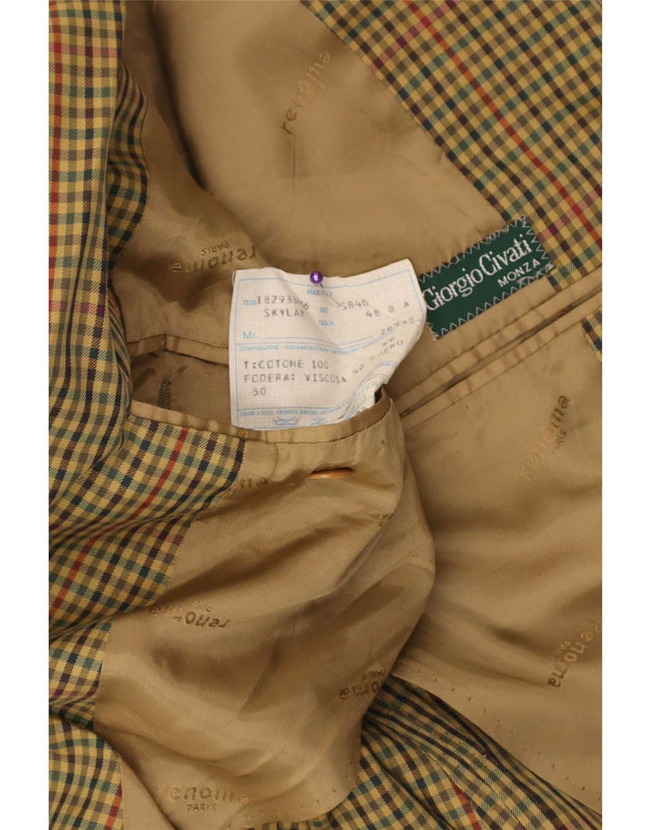 Monza Chaqueta tipo blazer de 2 botones para hombre IT 48 Medium Khaki Gingham Cotton